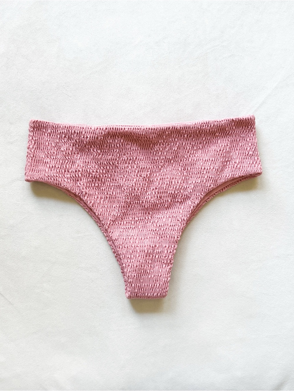 Aila Blue Smocked High-Cut Bikini Bottoms in Dusty Rose - Large